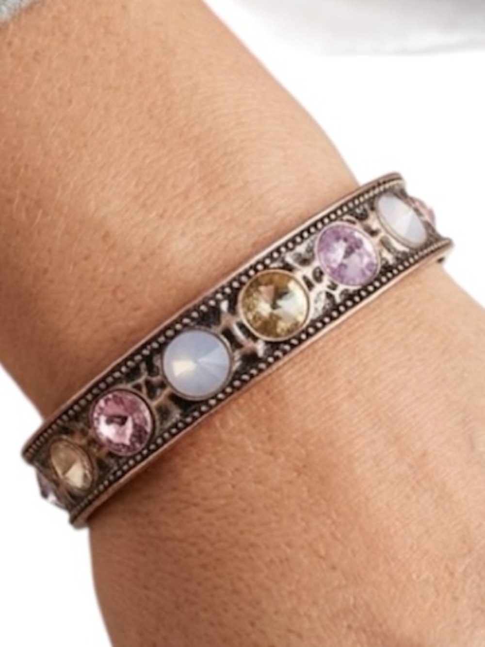 Heidi Klum Signed Multicolor Rhinestone Crystal Hinged Bangle Art Deco bracelet
